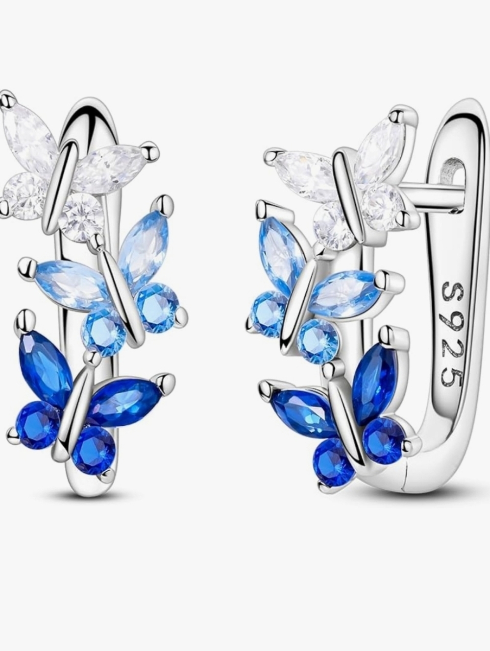 Sterling Silver Blue Gradient Butterfly Huggie Earrings - S925